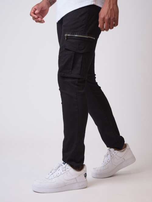 Cargo style pants with patch pocket - Black