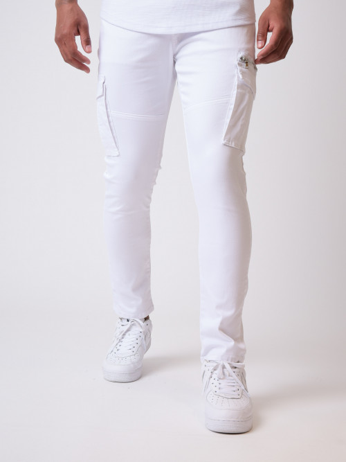 Cargo style pants with patch pocket - White