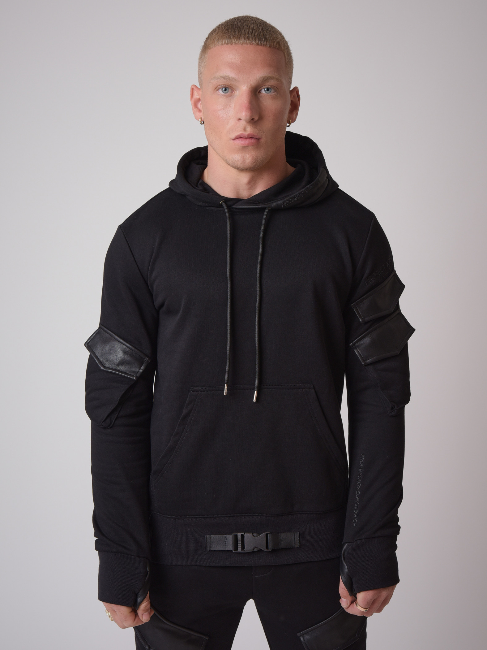 Hoodie with leather detail and clip