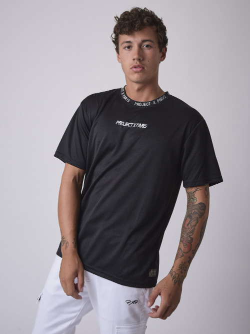 Camiseta de malla con logotipo bordado - Negro