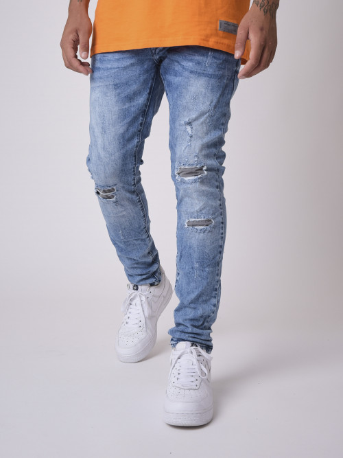 Torn and lined skinny jeans - Blue