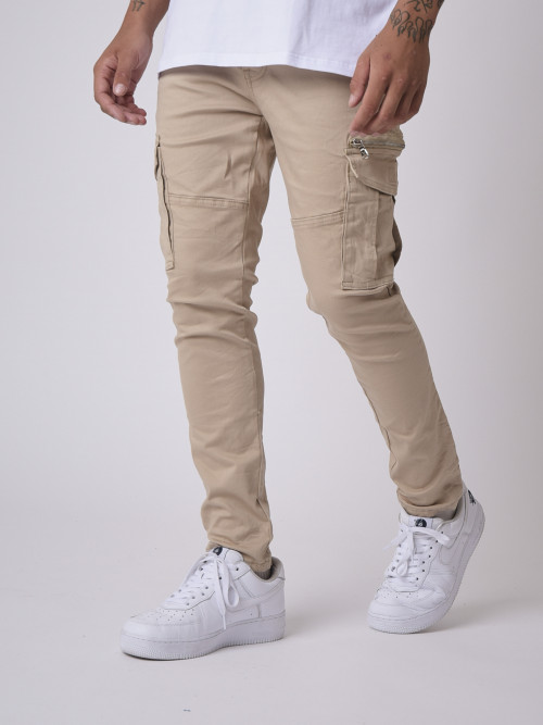 Cargo style pants with patch pocket - Beige