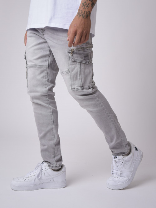 Pantaloni stile cargo con tasca applicata - Grigio chiaro