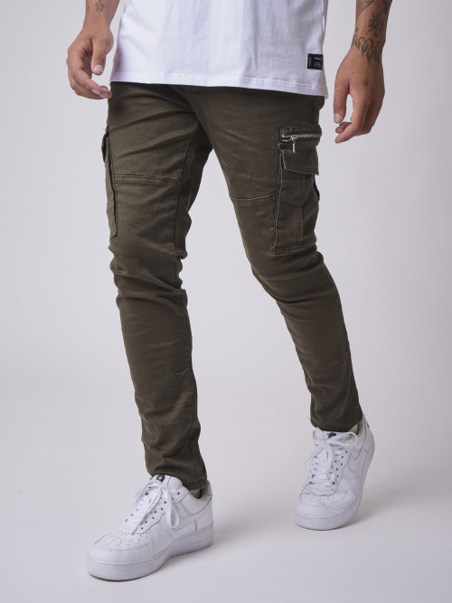 Cargo style pants with patch pocket - Khaki