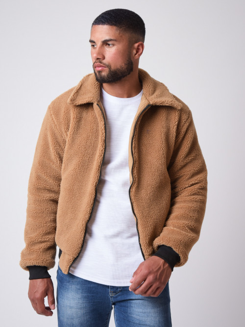 Reversible jacket with square quilting and sheepskin imitation - Beige