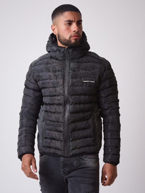 Pixel-print quilted reflective jacket