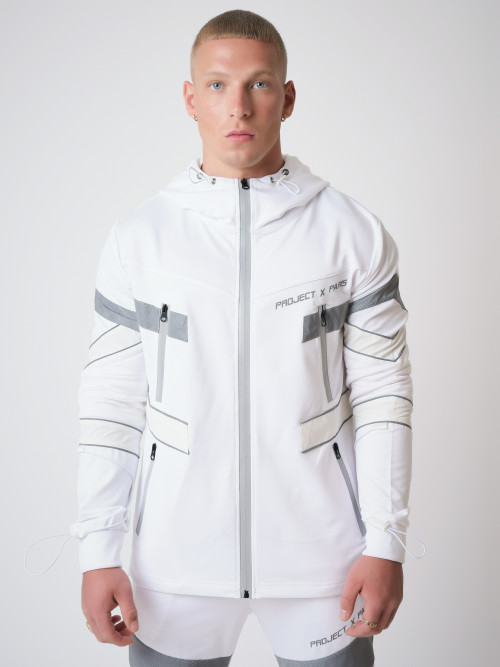 Reflective biker-style mid-length jacket - White