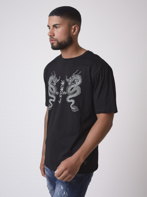 Camiseta con diseño de dragones - Negro