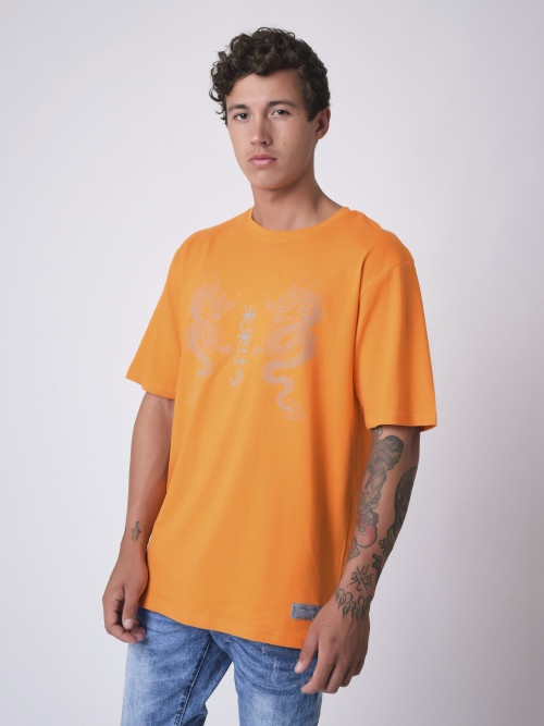Camiseta con diseño de dragones - Naranja