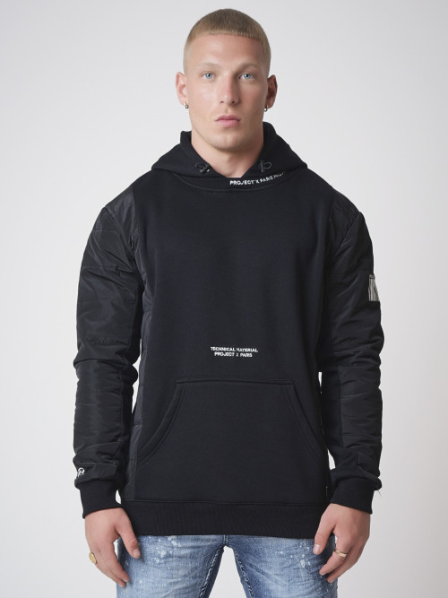 Kapuzen-Sweatshirt mit gesteppten Ärmeln - Schwarz