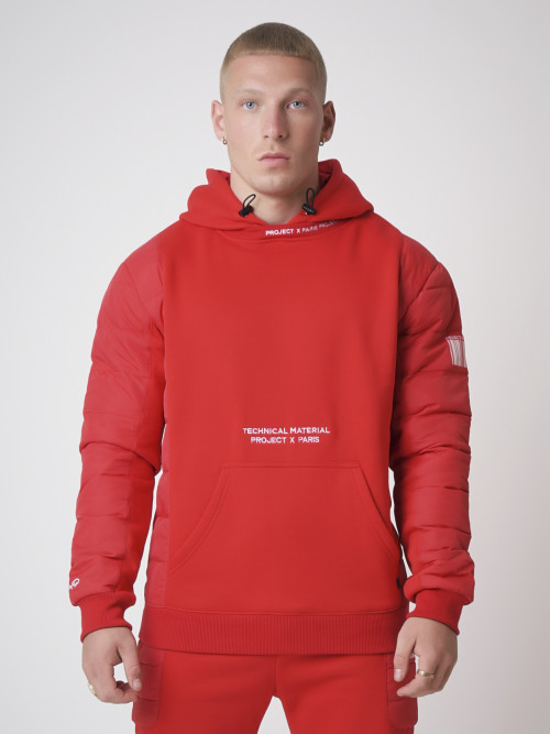 Kapuzen-Sweatshirt mit gesteppten Ärmeln - Rot