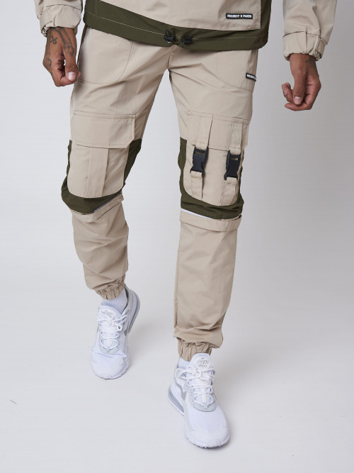 Pantaloni stile cargo con dettaglio a clip - Cachi