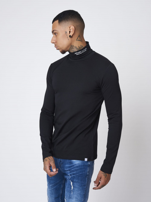 Turtleneck sweater with embroidery - Black