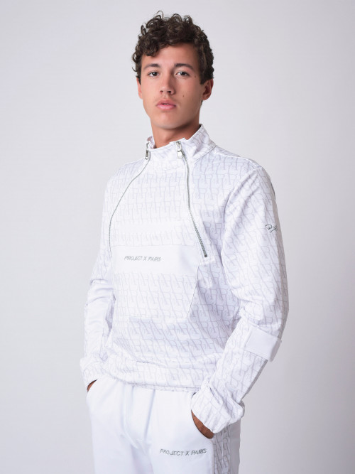 Sweatshirt im Stil eines Windbreakers mit Monogramm-Muster - Weiß