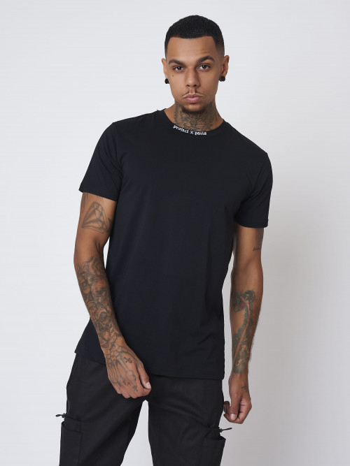 Loose tee-shirt with gothic logo embroidery - Black