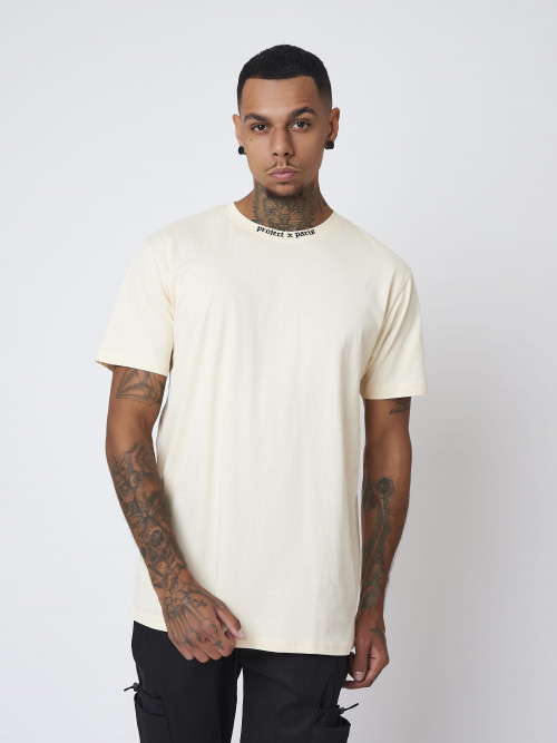 Loose tee-shirt with gothic logo embroidery - Ivory