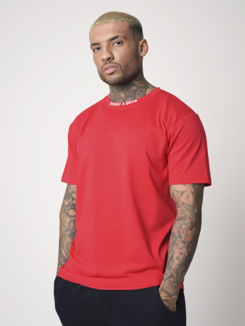 Loose tee-shirt with gothic logo embroidery - Red