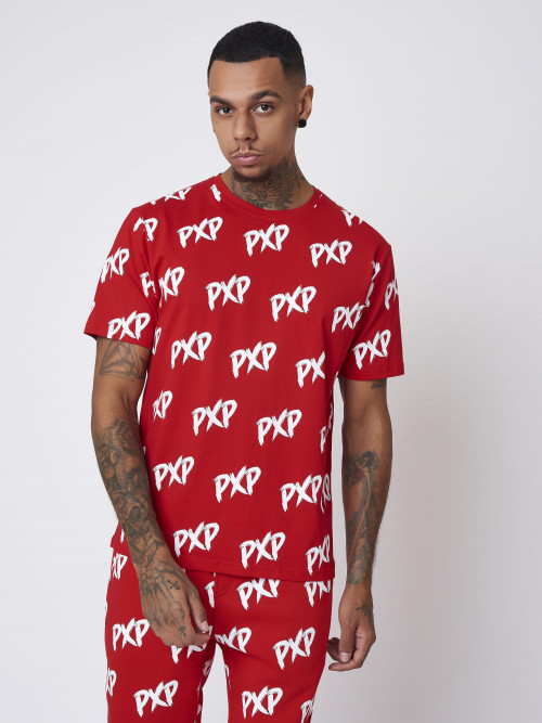 Camiseta PXP unisex con escobillas por todas partes - Rojo