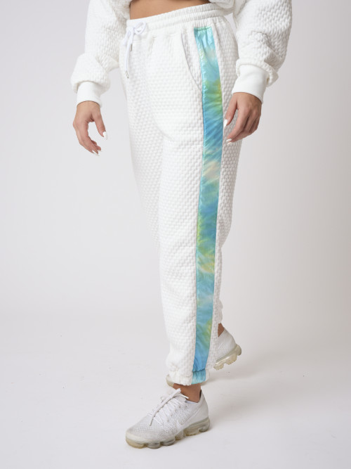Pants with relief texture and gradient stripe - White