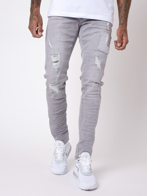 Jeans pitillo con inserciones de parches - Gris claro