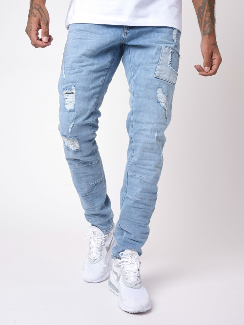 Jeans pitillo con inserciones de parches - Azul claro