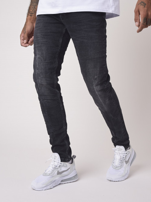 Jeans skinny basic, leggermente consumati - Nero