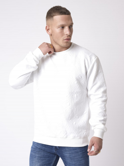 Graphic texture round-neck sweatshirt - White