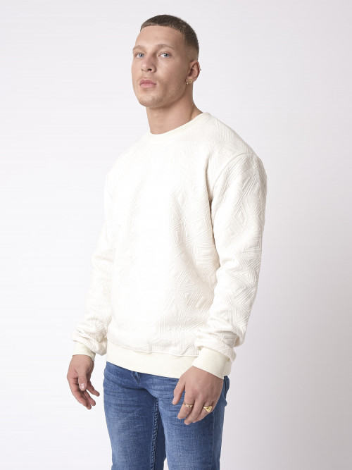 Graphic texture round-neck sweatshirt - Ivory