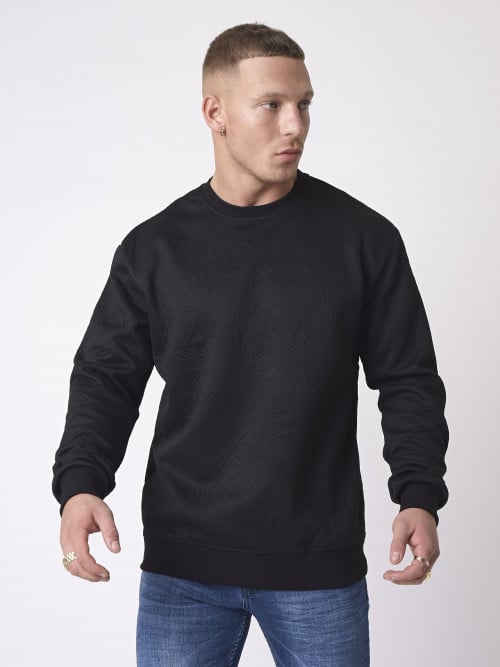 Graphic texture round-neck sweatshirt - Black