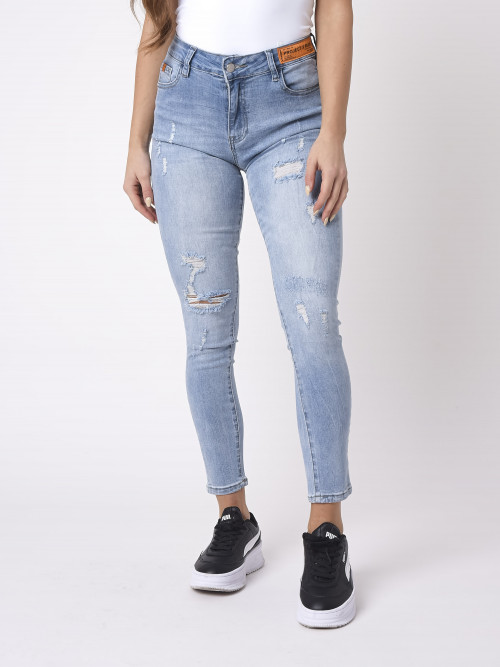 Skinny fit jeans etiqueta con logotipo - Azul