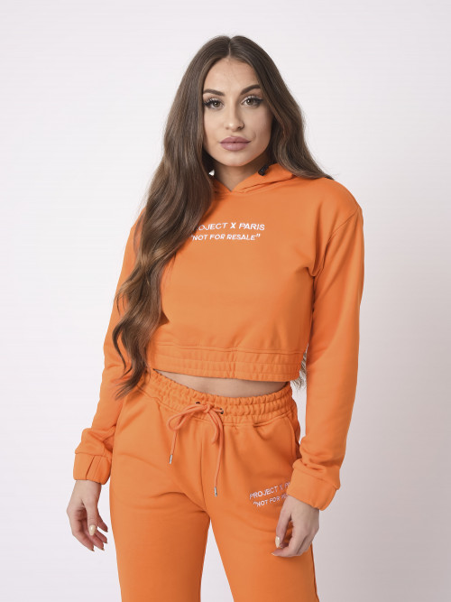 Überziehbares Sweatshirt mit Kapuze aus Fleece Crop Top - Orange