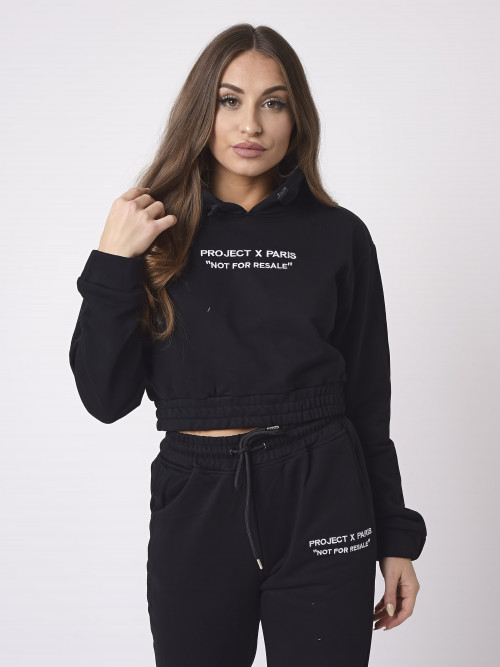 Pullover hoodie in crop top fleece - Black