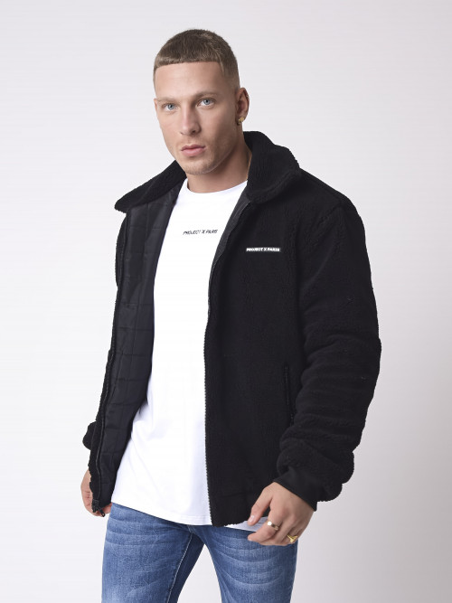 Reversible jacket with square quilting and sheepskin imitation - Black