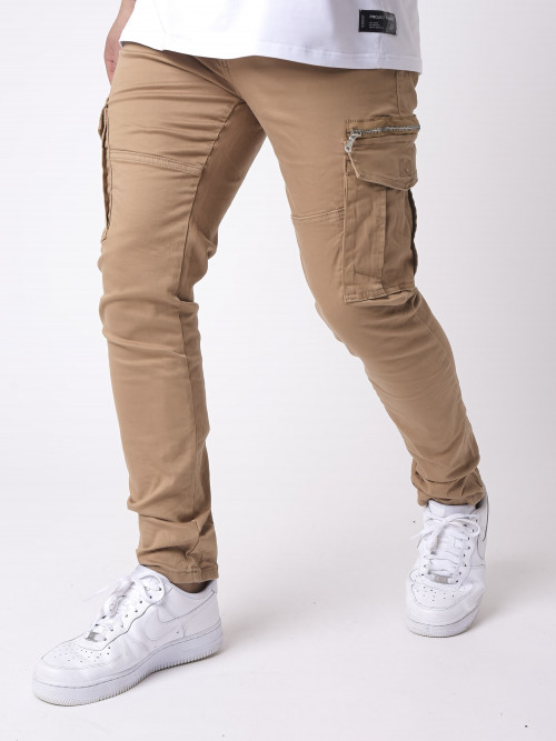 Cargo style pants with patch pocket - Camel