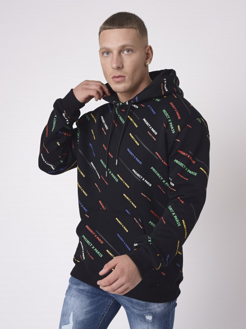 Kapuzen-Sweatshirt mit Logo-Print all over

 diagonal - Schwarz