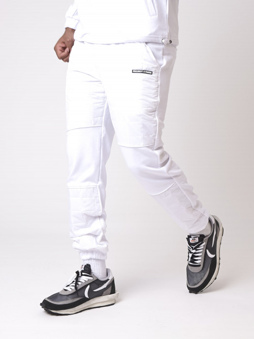 Square quilted nylon insert jogging bottoms - White