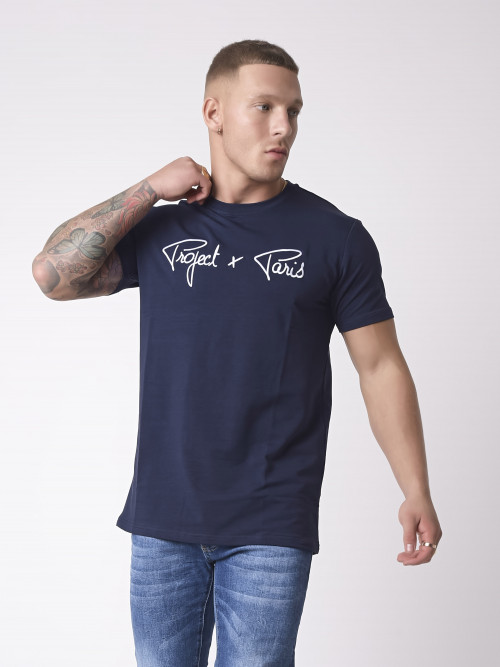 Tee-shirt basic broderie Essentials Project X Paris - Bleu