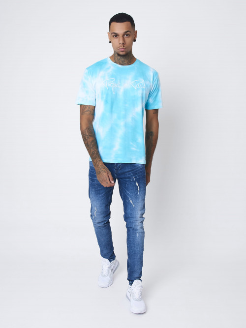 Camiseta Tie & dye con logotipo bordado - Azul claro