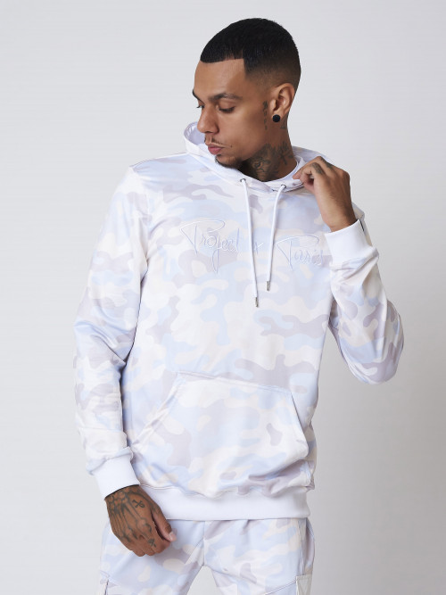 Camouflage hoodie with Project X Paris logo embroidery on chest and kangaroo pocket - Ivory