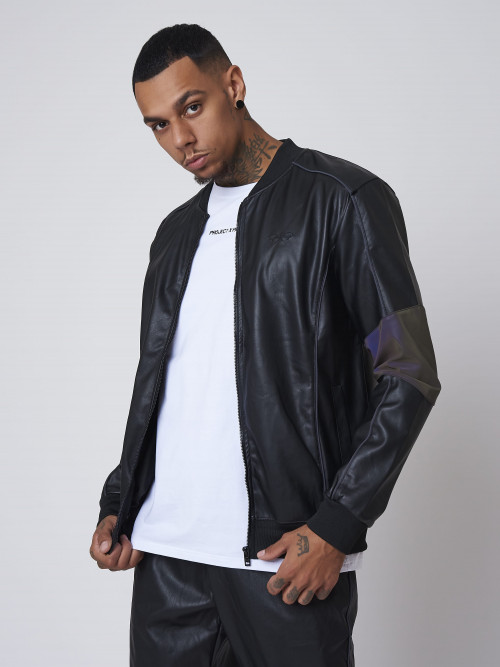 Faux leather jacket with reflective insert - Black
