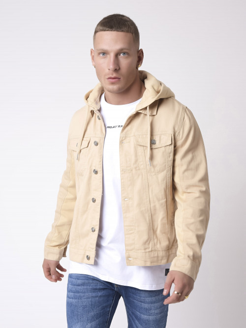 Denim-style jacket with detachable hood - Ivory