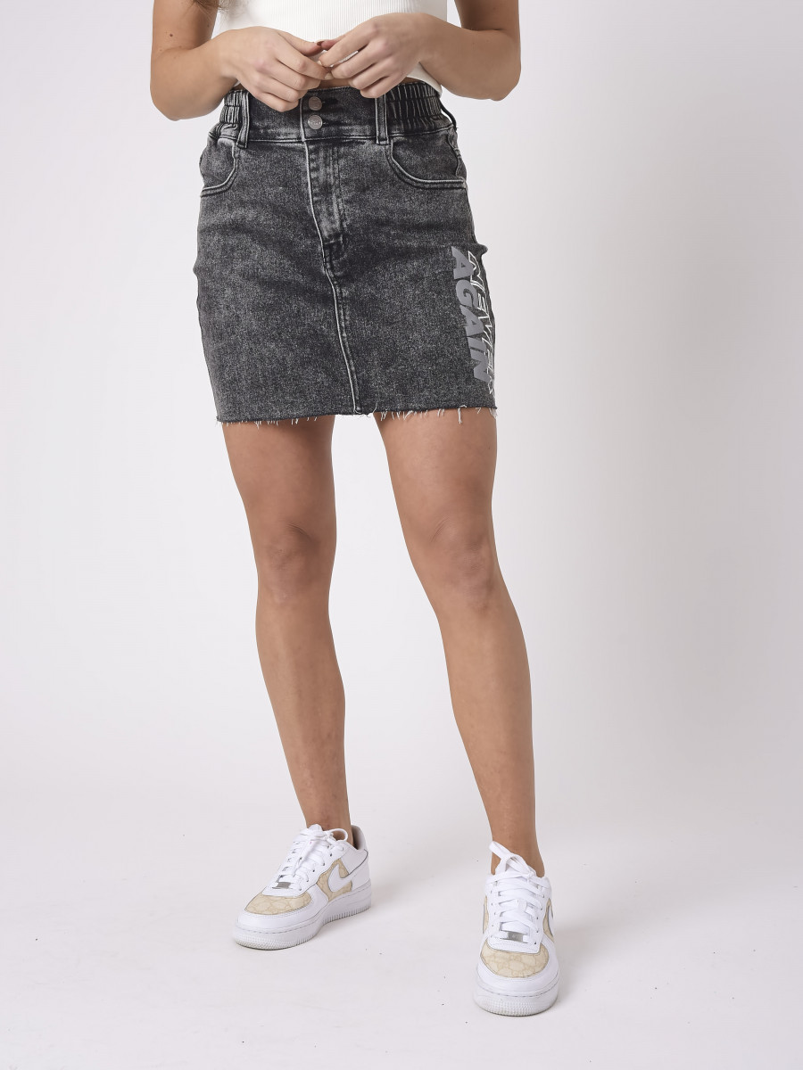 Denim skirt with side print