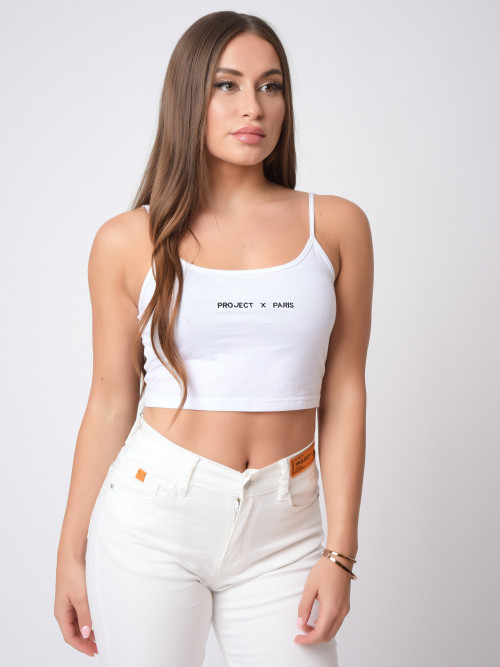 Thin strapped crop top - White