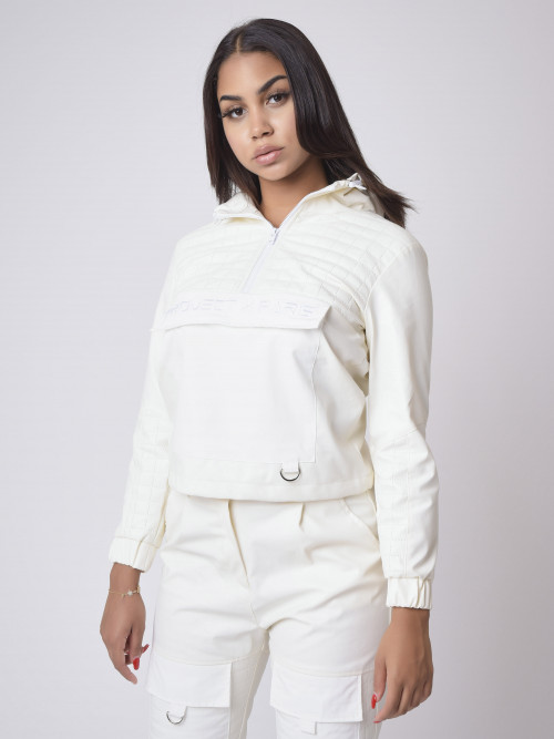 Slip-on hoodie with square faux-leather quilting - White