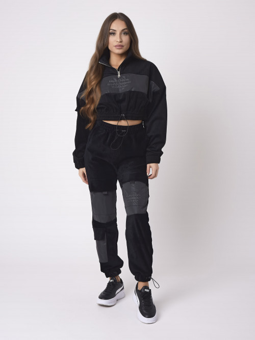 Sweatshirt zum Überziehen mit Stehkragen aus Rippensamt - Schwarz