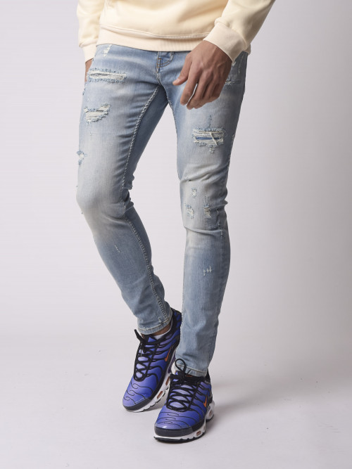 Jeans pitillo efecto desgastado - Azul