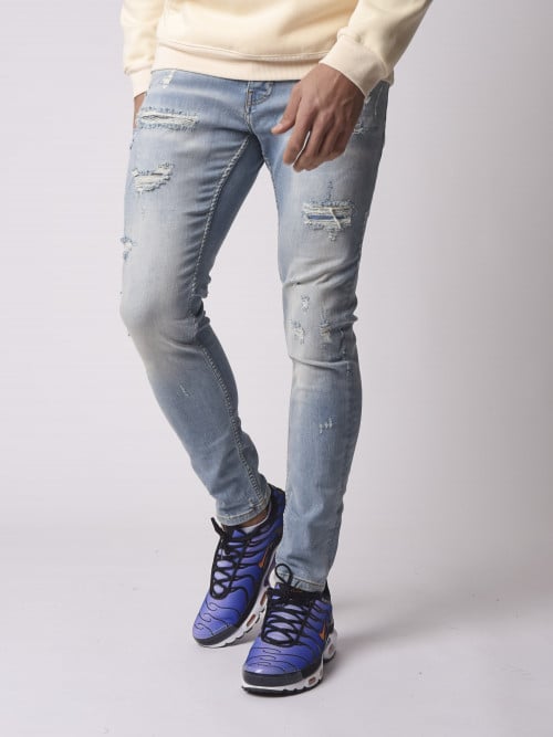 Jeans skinny effetto consumato - Azzurro