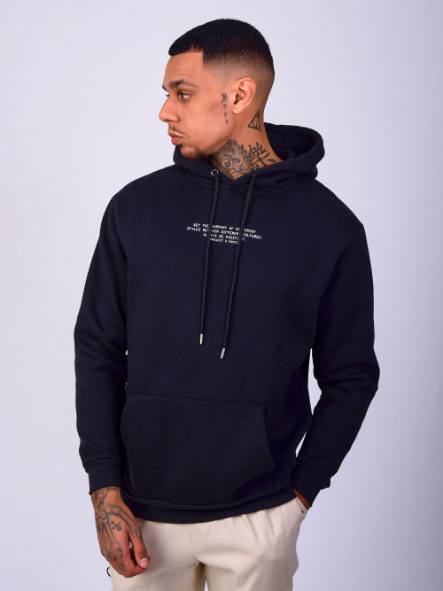 Basic hoodie with central text - Black