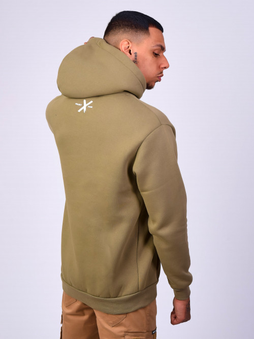 Basic hoodie with central text - Khaki