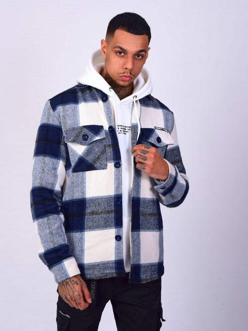 Unisex overshirt with white and blue maxi check pattern - Blue